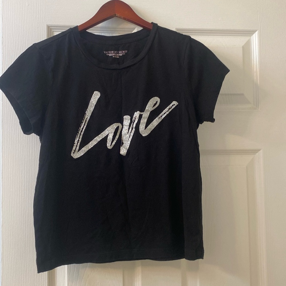 Victoria secret short sleeve tee black color.Medium size w glitter love letters